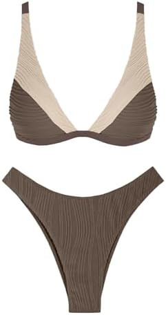 ZAFUL Bikini Sets for Women Triangle Textured Plunging High Cut Cheeky Bikini Swimsuits Two Piece... | Amazon (US)