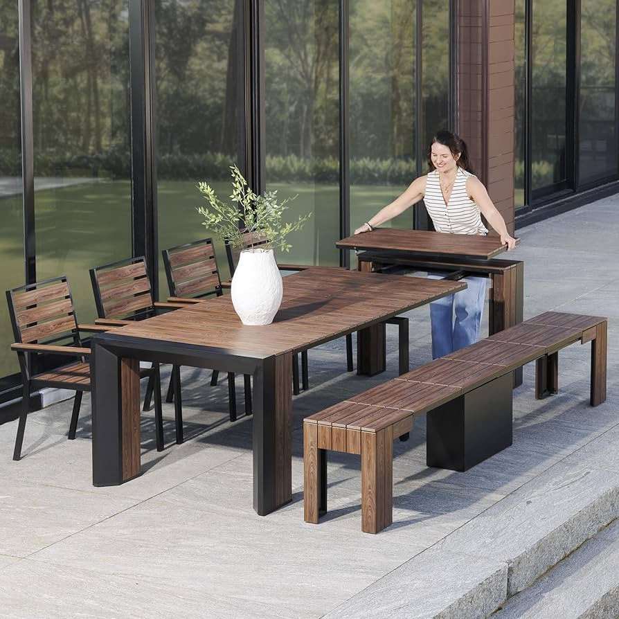Transformer Outdoor Dining Set for 12 – Expandable Patio Table, 6-in-1 Extendable Bench, 4 Stac... | Amazon (US)