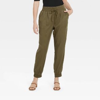 Women&#39;s High-Rise Woven Ankle Jogger Pants - A New Day&#8482; Olive Green XS | Target