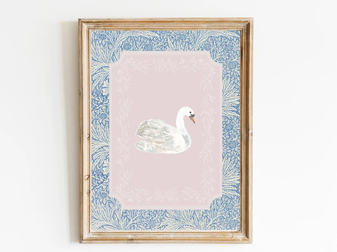 Swan Print Nursery Decor Swan Nursery Art Printable Wall Art Pastel Vintage Floral Nursery Wall G... | Etsy (US)