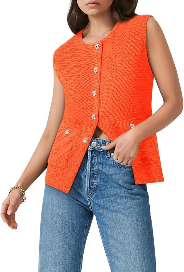 Yousify Womens Sweater Vest Sleeveless Button Down Round Neck Knitted Tank Tops Casual Cardigan f... | Amazon (US)