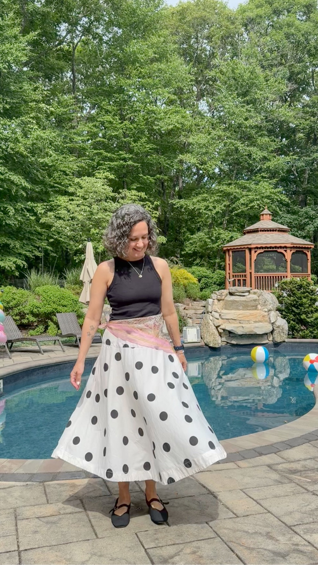 Comfortable and stylish summer outfit! Simple black tank top from Nordstrom, Free People midi skirt, Mary Jane black flats. Scarf is from my trip to Paris.

#LTKdayinmylife #LTKootd #LTKOver40
