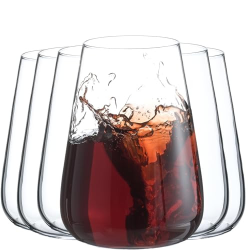 Hand Blown Stemless Wine Glasses Set of 6, 15 oz Premium Crystal Red White Wine Glasses, Modern D... | Amazon (US)