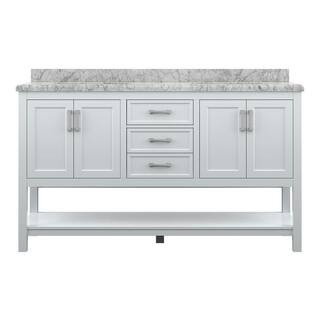 Everett 61 in. W x 22 in. D Vanity Cabinet in White with Carrara Marble Vanity Top in White with ... | The Home Depot