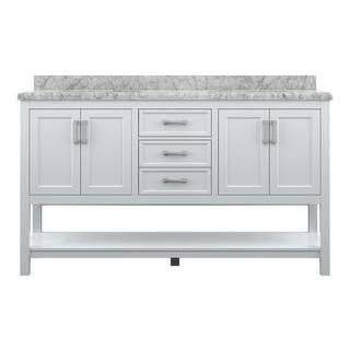 Everett 61 in. W x 22 in. D Vanity Cabinet in White with Carrara Marble Vanity Top in White with ... | The Home Depot