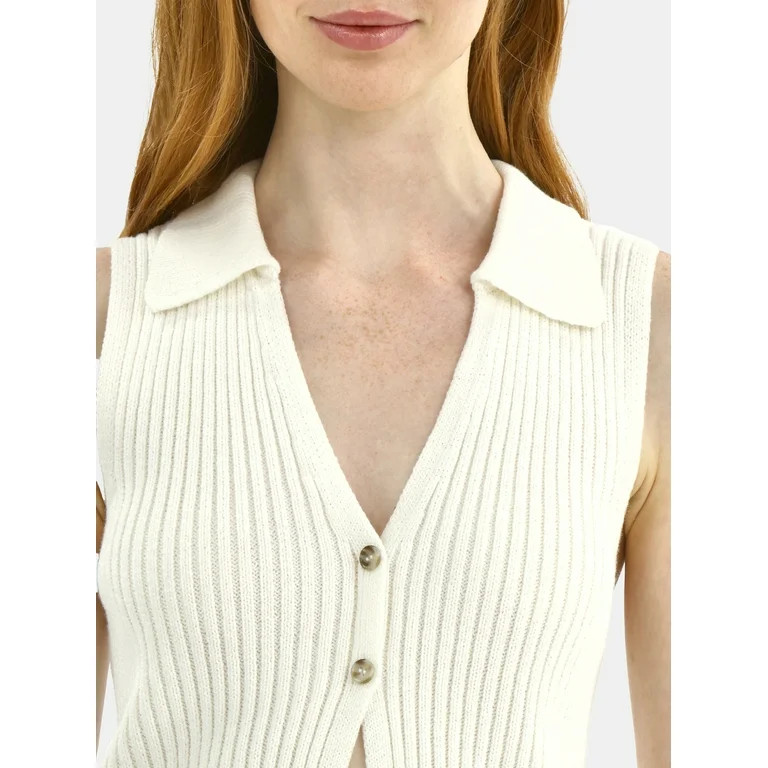 No Boundaries Button-Front Sweater Vest Top, Women's - Walmart.com | Walmart (US)