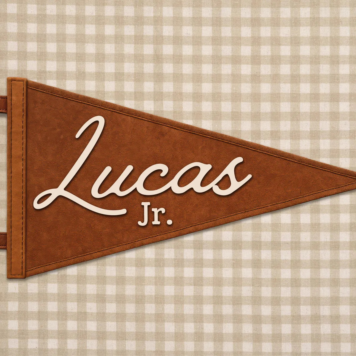 Custom Pennant Name Print, Vintage Gingham Nursery Wall Art, Personalized Kids Decor, Neutral Kid... | Etsy (Global)