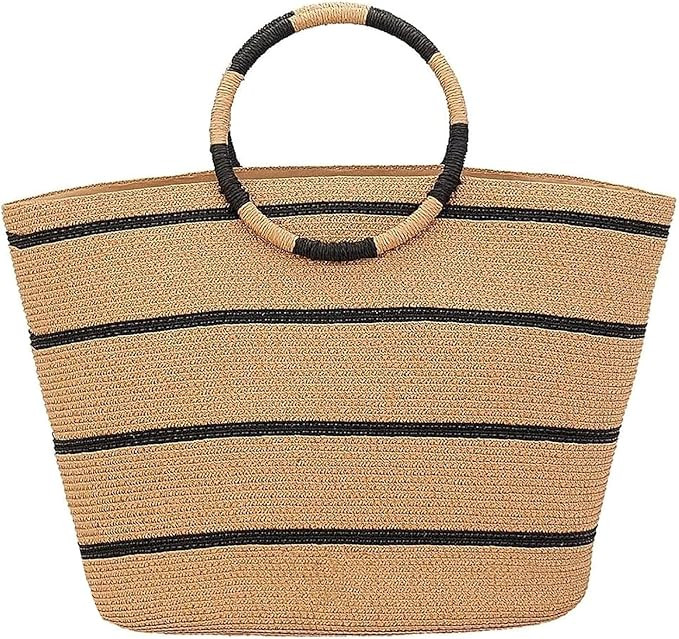 Straw Bag Straw Handbags Tote Bag for Women Straw Tote Bags Rattan Woven Straw Beach Bags for Wom... | Amazon (US)