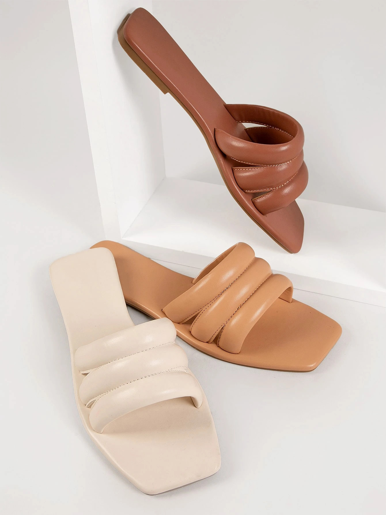 1 Pair Faux Leather Puffy Vamp Slides | SHEIN