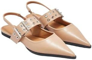 Floerns Women's Buckled Straps Pointed Toe Slingback Flat Ballerina Shoes | Amazon (US)
