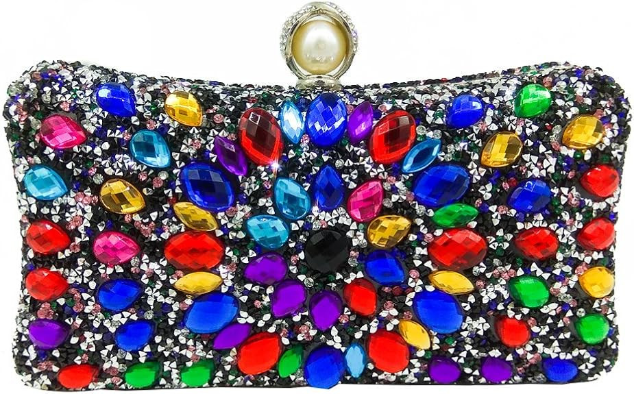 MultiColored Pearl Clasp Women Crystal Purse Evening Handbags Wedding Clutch Bag | Amazon (US)
