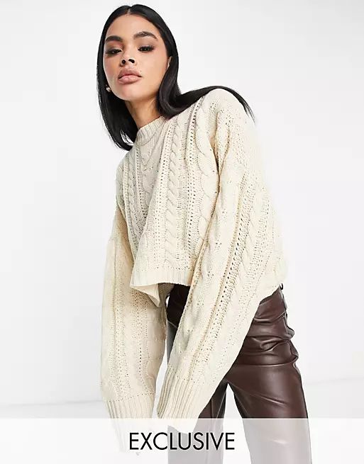 Missguided cable knit sweater in cream | ASOS (Global)