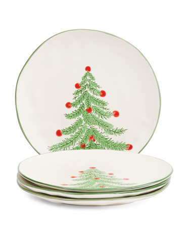 Set Of 4 Handmade 10.5in Holiday Tree Dinner Plates | TJ Maxx