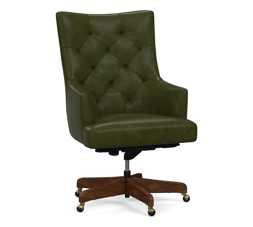 Radcliffe Tufted Leather Swivel Desk Chair | Pottery Barn (US)