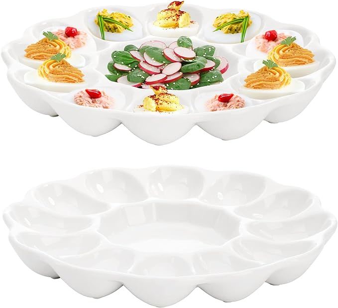 Hedume 2 Pack Deviled Egg Platter Tray, Ceramic 12-Cup Egg Dish, Deviled Egg Plate, Egg Holder Co... | Amazon (US)