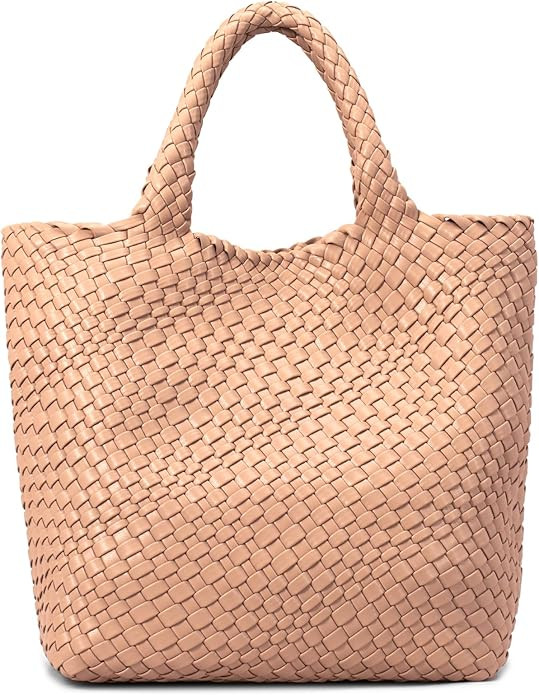 Woven Bag for Women, Vegan Leather Woven Handbag Tote Bag Large Beach Travel Handbag and Purse | Amazon (US)