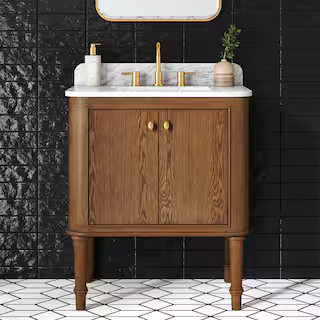Home Decorators Collection Collette 30 in. Single Sink Cinnamon Oak Bath Vanity with White Carrar... | The Home Depot
