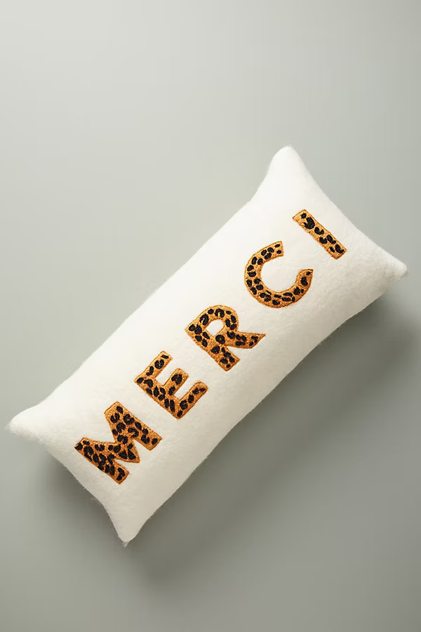 Embroidered Merci Pillow | Anthropologie (US)