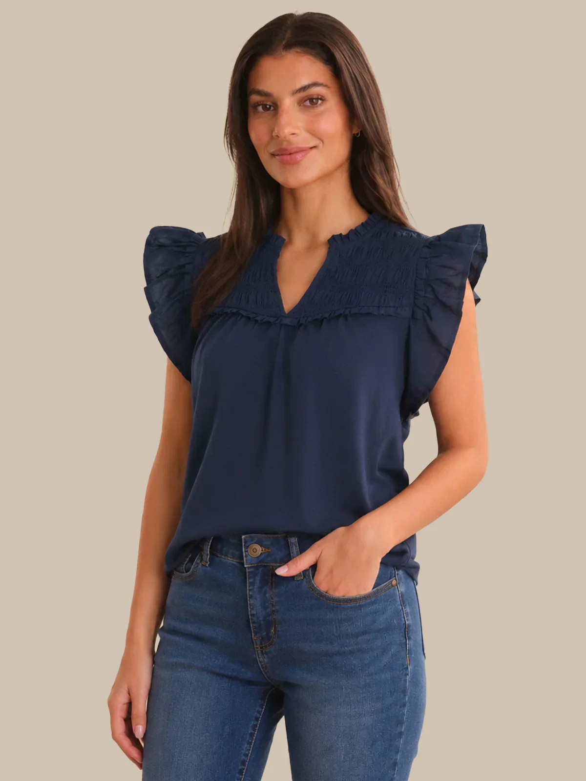 89th & Madison Smocked Yoke Flutter Sleeve Top | 89th + Madison