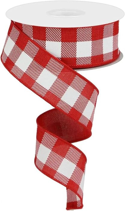 Craig Bachman Red and White Plaid Check Royal Burlap Wired Ribbon 1.5 Inch by 10 Yards for Wreath... | Amazon (US)