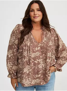 Peasant-Sleeve Pintuck Blouse | Torrid (US & Canada)