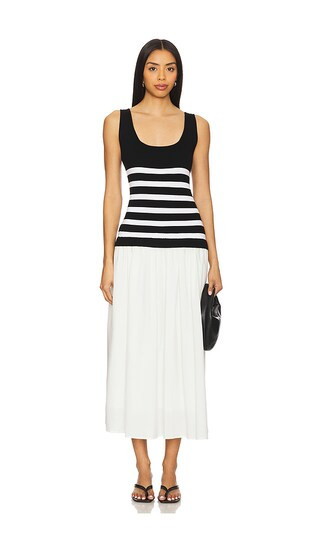 Sienna Squareneck Twofer Midi Dress in Black & White | Revolve Clothing (Global)