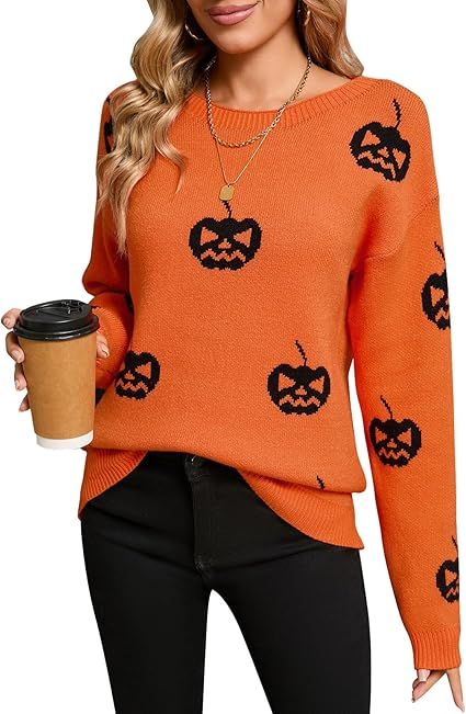 Women's Pullover Sweaters Long Sleeve Crew Neck Cute Multi-Hearts Knitted Casual Sweater | Amazon (US)