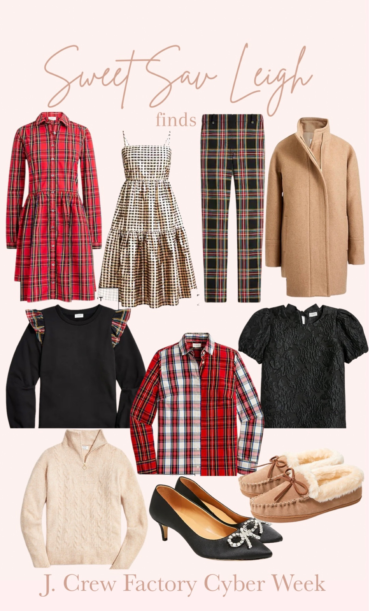 J. Crew factory cyber week sale | tartan, holiday outfit, Christmas outfit, wool coat, slippers, embellished heels, holiday heels 

#LTKHoliday #LTKCyberweek #LTKSeasonal