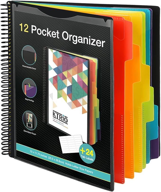 KTRIO 12 Pocket Poly Project Organizer, Binder Organizer Spiral Project Folder Multi Pocket Folde... | Amazon (US)