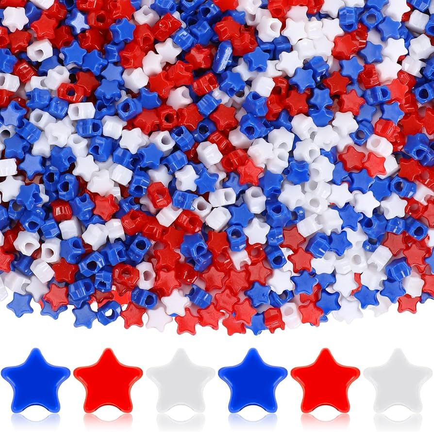 UPINS 1200pcs Red White and Blue Beads,4th of July Beads Patriotic Star Shaped Beads American Bea... | Amazon (US)