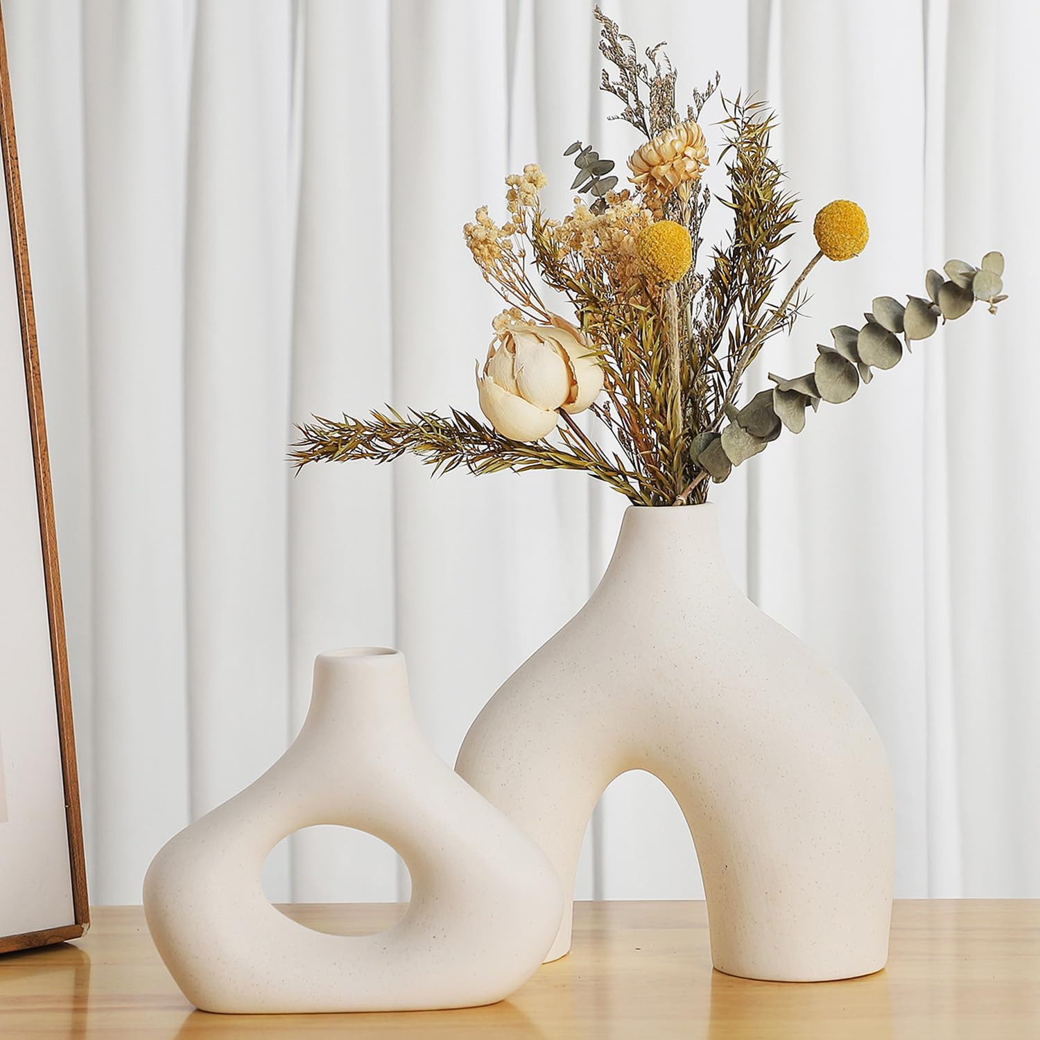 CEMABT White Ceramic Vase Set of 2 for Modern Minimalist Bohemian Decor，Round Matte Donut Vases... | Amazon (US)