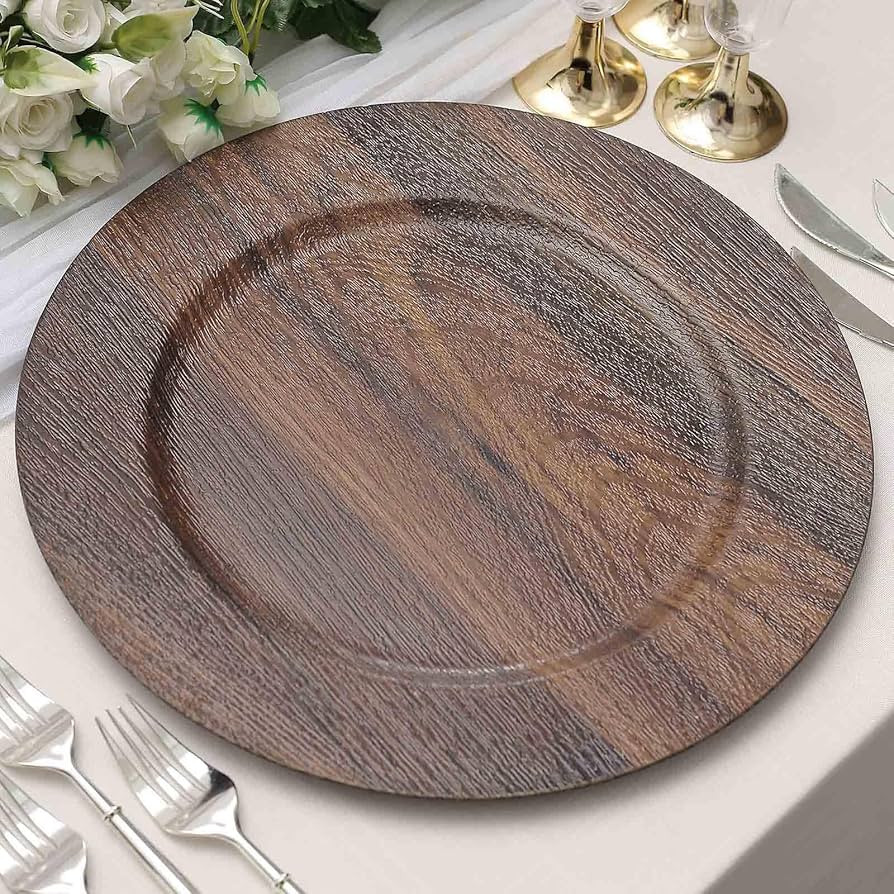 Efavormart 6 Pack | 13" Dark Brown Boho Chic Faux Wood Plastic Charger Plates, Round Rustic Weddi... | Amazon (US)