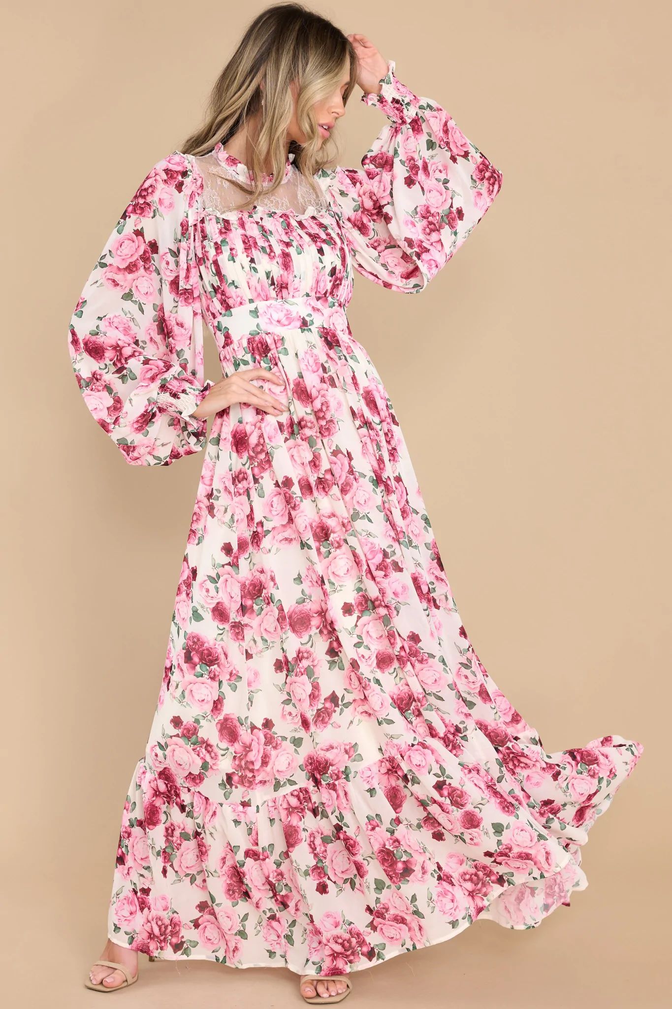 Pure Heart Ivory Floral Print Maxi Dress | Red Dress 