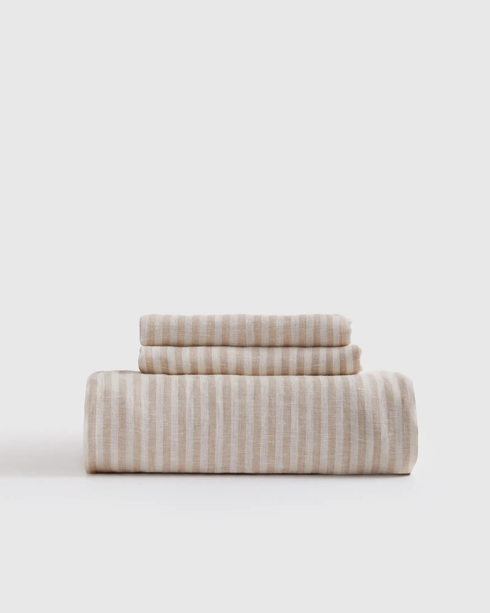 European Linen Fitted Stripe Sheet Set in Natural/White Stripe | Quince
