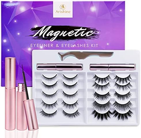 Updated 3D 6D Magnetic Eyelashes with Eyeliner Kit- 2 Tubes of Magnetic Eyeliner & 10 Pairs Magne... | Amazon (US)