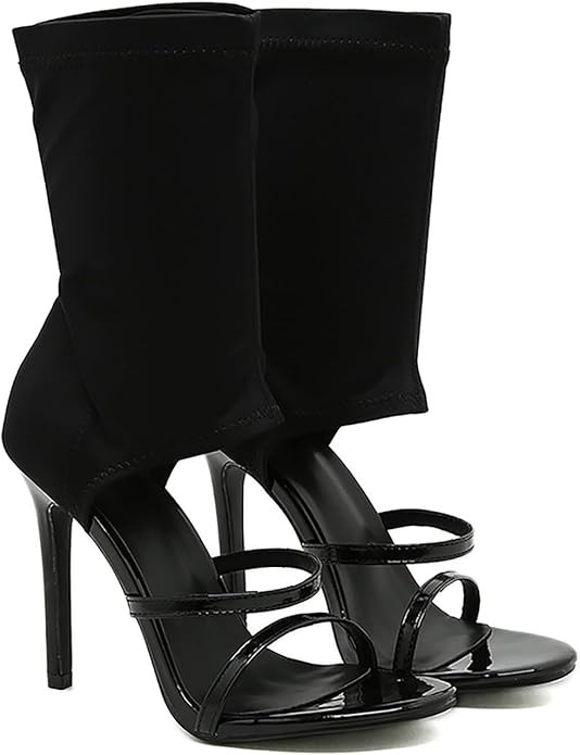 Women's Stretchy Cloth High Top Two Strapy Stiletto Gladiator Sandals Sexy Open Toe High Heel Sum... | Amazon (US)