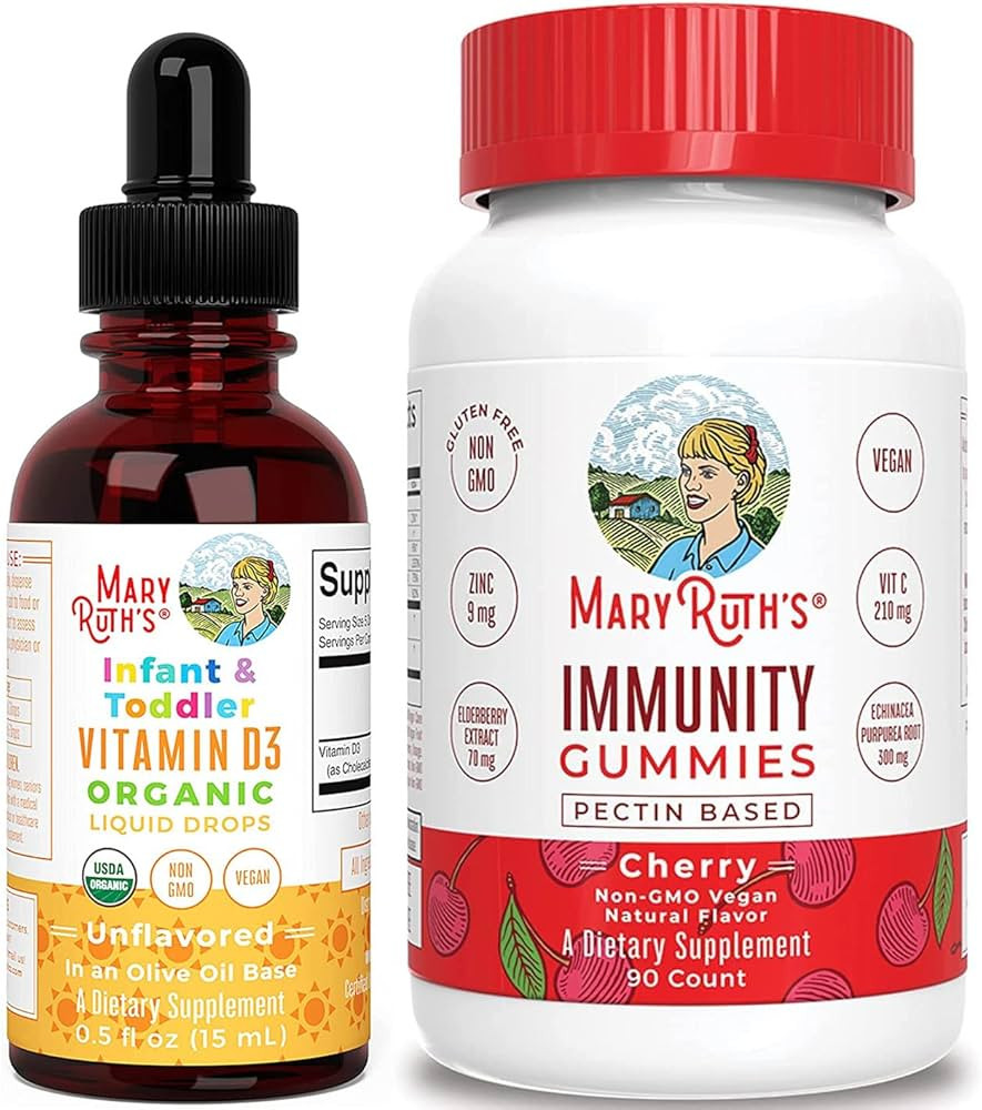 USDA Organic Vitamin D3 & Immunity Gummies Cherry Flavor Bundle by MaryRuth's | Immune Support fo... | Amazon (US)