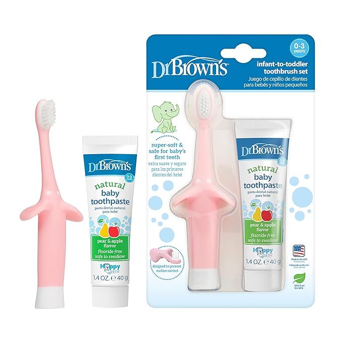 Dr. Brown's Infant-to-Toddler Training Toothbrush Set with Pear & Apple Fluoride-Free Toothpaste ... | Amazon (US)