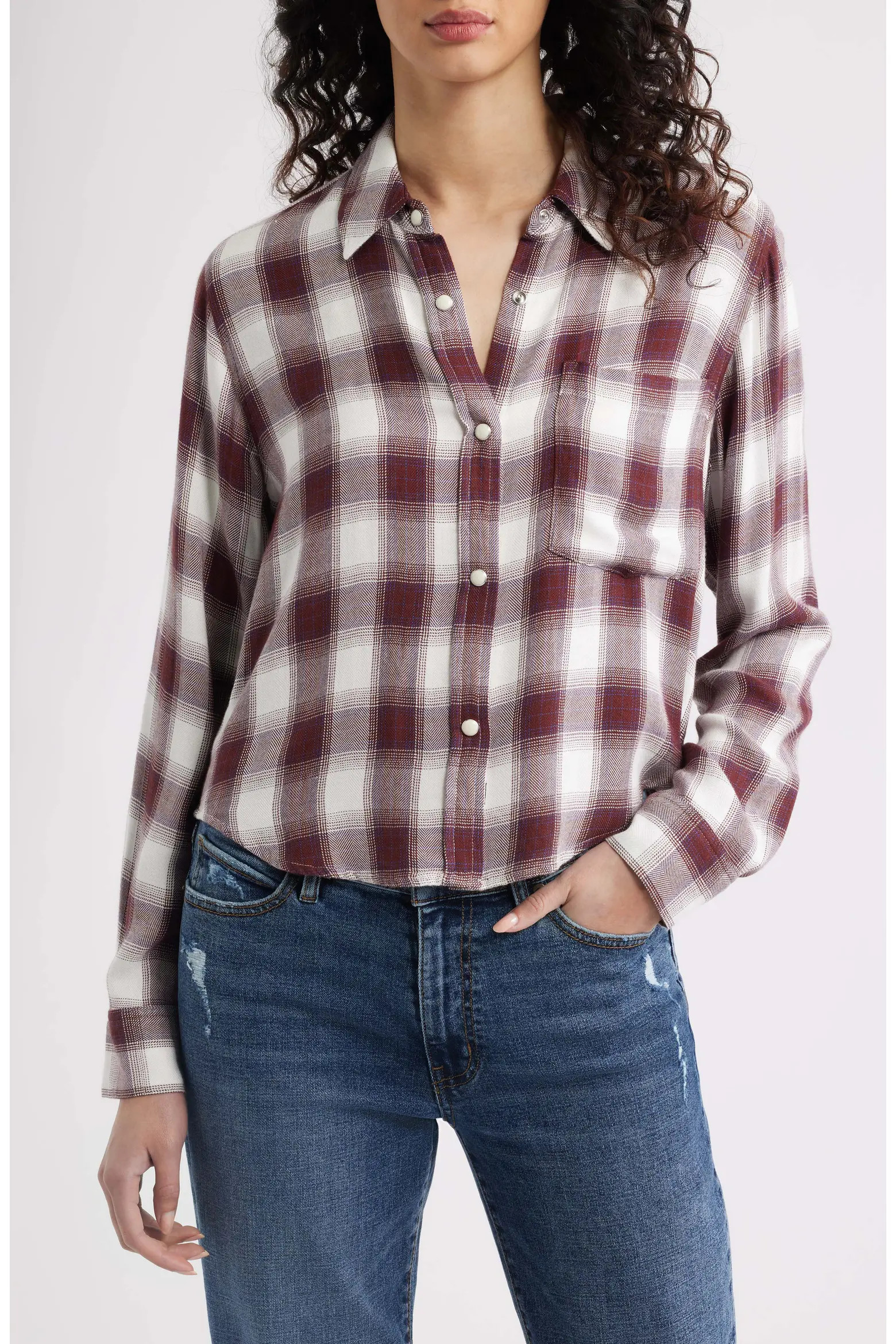 Malin Windowpane Plaid Snap-Up Shirt (Women) | Nordstrom | Nordstrom
