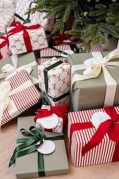 Merry Market 3-pack Premium Matte Christmas Wrapping Paper, Minimal Holiday Gift Wrap, Bows, Soli... | Amazon (US)