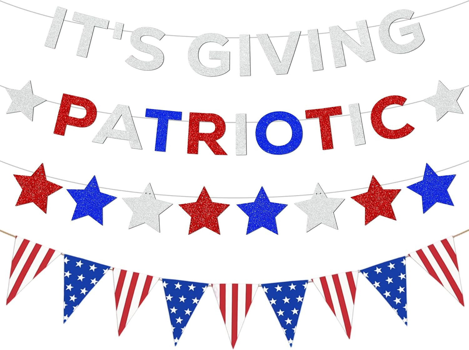 Red Blue 4 of July Decorations Banner - Glitter It's Giving Patriotic Decoration with Banners Gar... | Amazon (US)