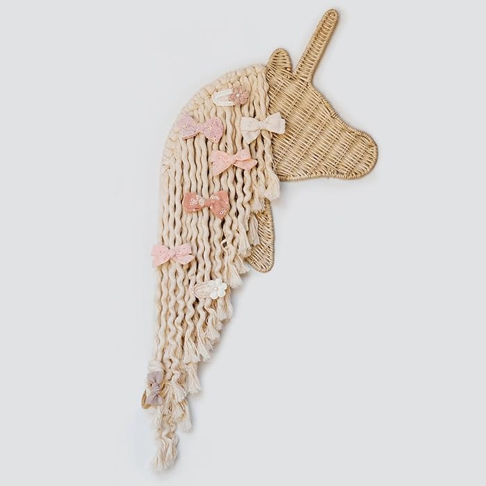BEBE BASK Unicorn Boho Handmade Rattan Macrame Hair Bow Holder and Organizer for Girls | Amazon (US)