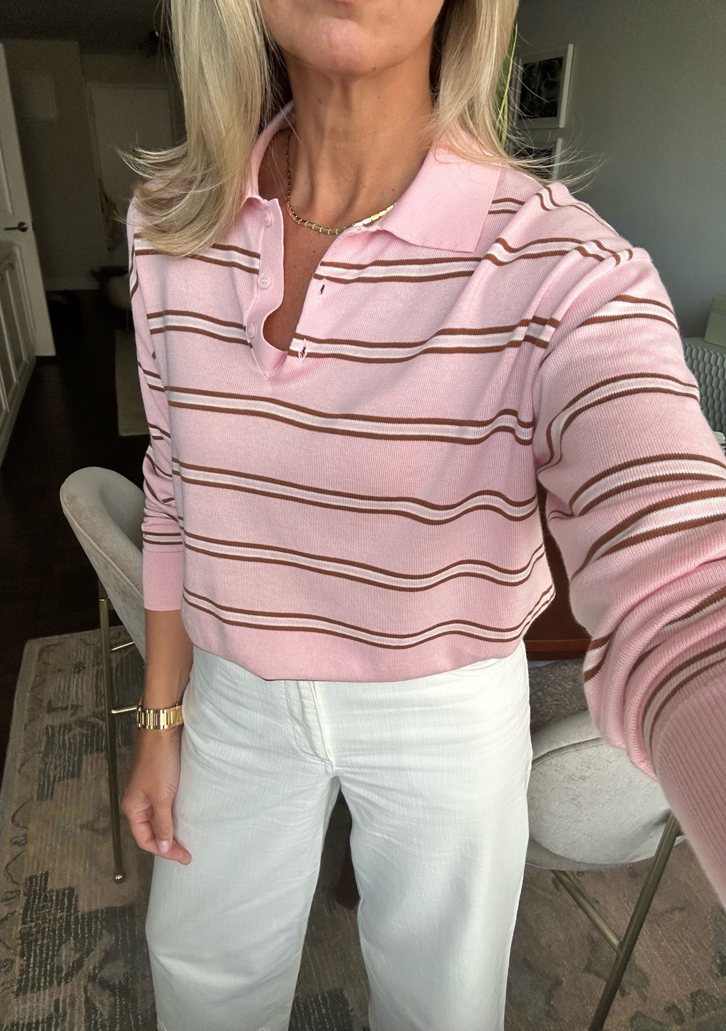 New super soft and lightweight pink & brown striped polo top - the perfect transition to fall. Wearing the XS and it’s a loose fitting top. Also linked my fav brown suede ballet flats I’m wearing with it. 

Fall fashion
Rugby
Long sleeve

#LTKootd #LTKWorkwear #LTKOver40