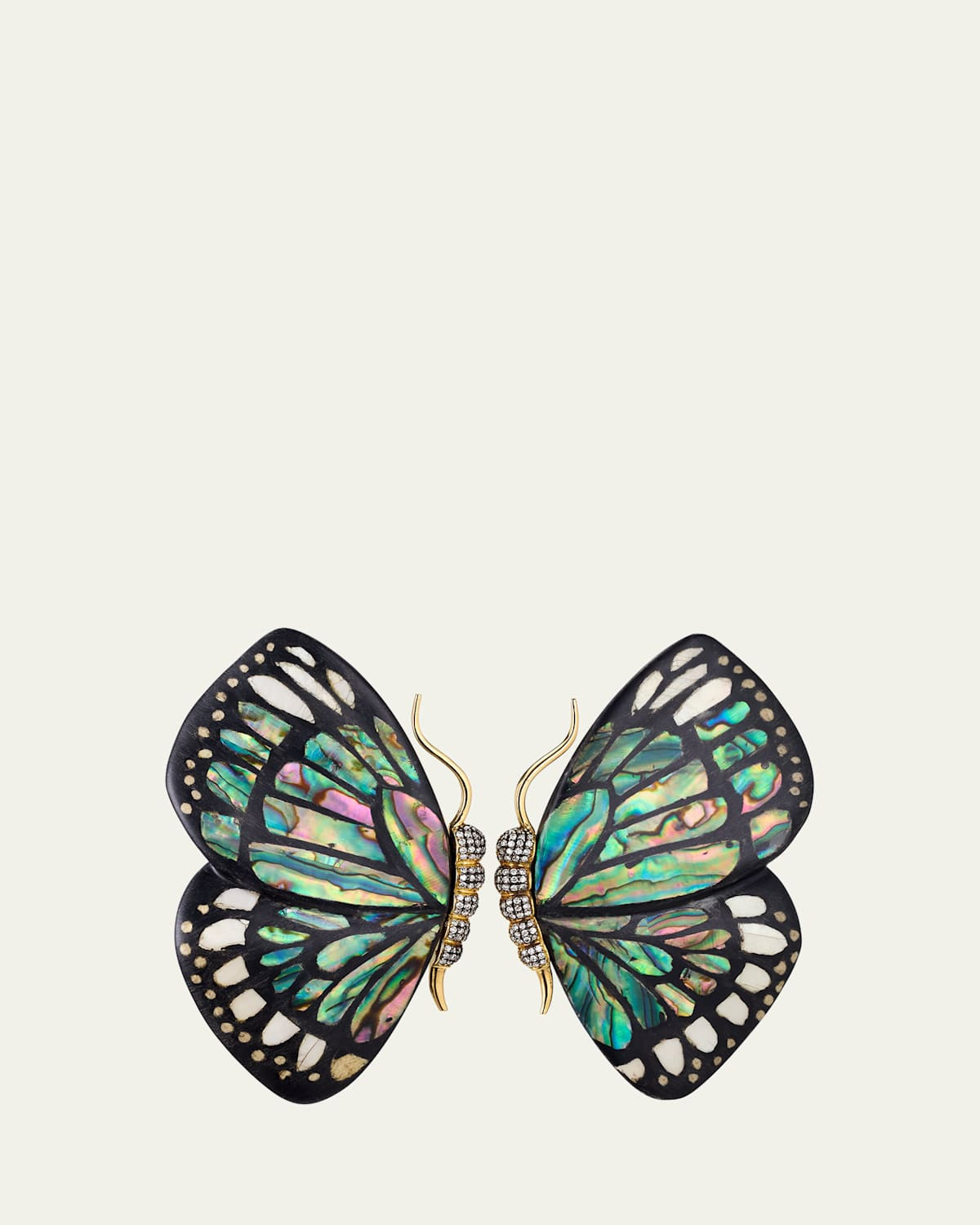 18K Yellow Gold Butterfly Wing Marquetry Earrings with Mother Of Pearl, Abalone Inlay and Diamonds | Bergdorf Goodman