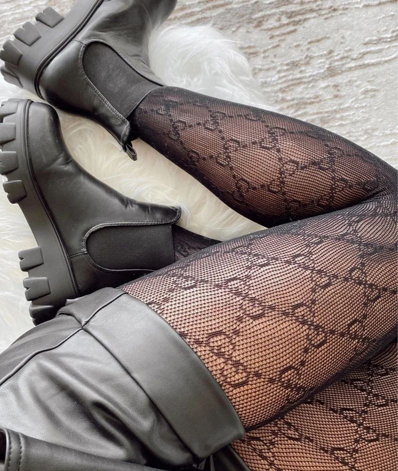 Black letter inspired fishnet tights hollow pantyhose | Etsy | Etsy (US)