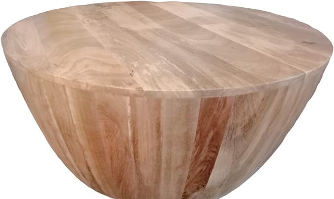 JGARTS Mango Wood Natural Color Finish Polish Coffee Table in Round Shape Height 14" | Amazon (US)