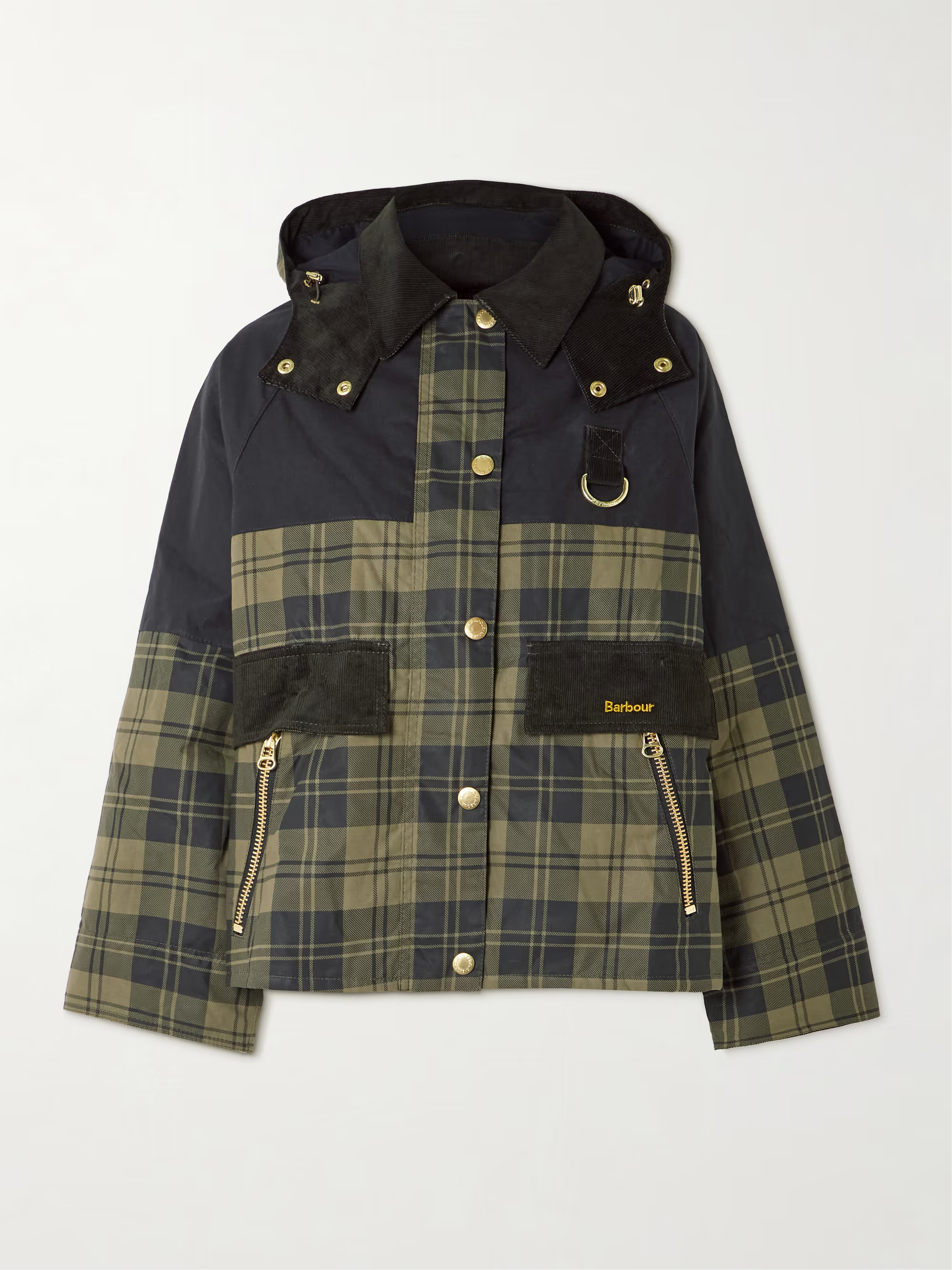 Elaine hooded corduroy-trimmed checked waxed-cotton jacket | NET-A-PORTER (US)
