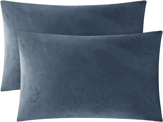 PHF Velvet Lumbar Throw Pillow Covers, Set of 2, 12" x 20", Soft Solid Home Decorative Pillow Cas... | Amazon (US)