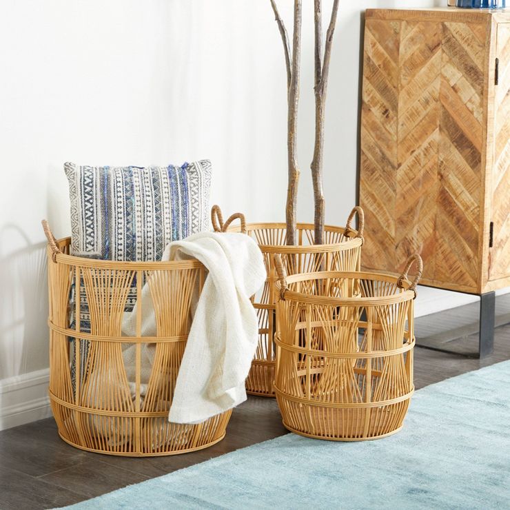 Set of 3 Wood Baskets Brown - Olivia & May | Target