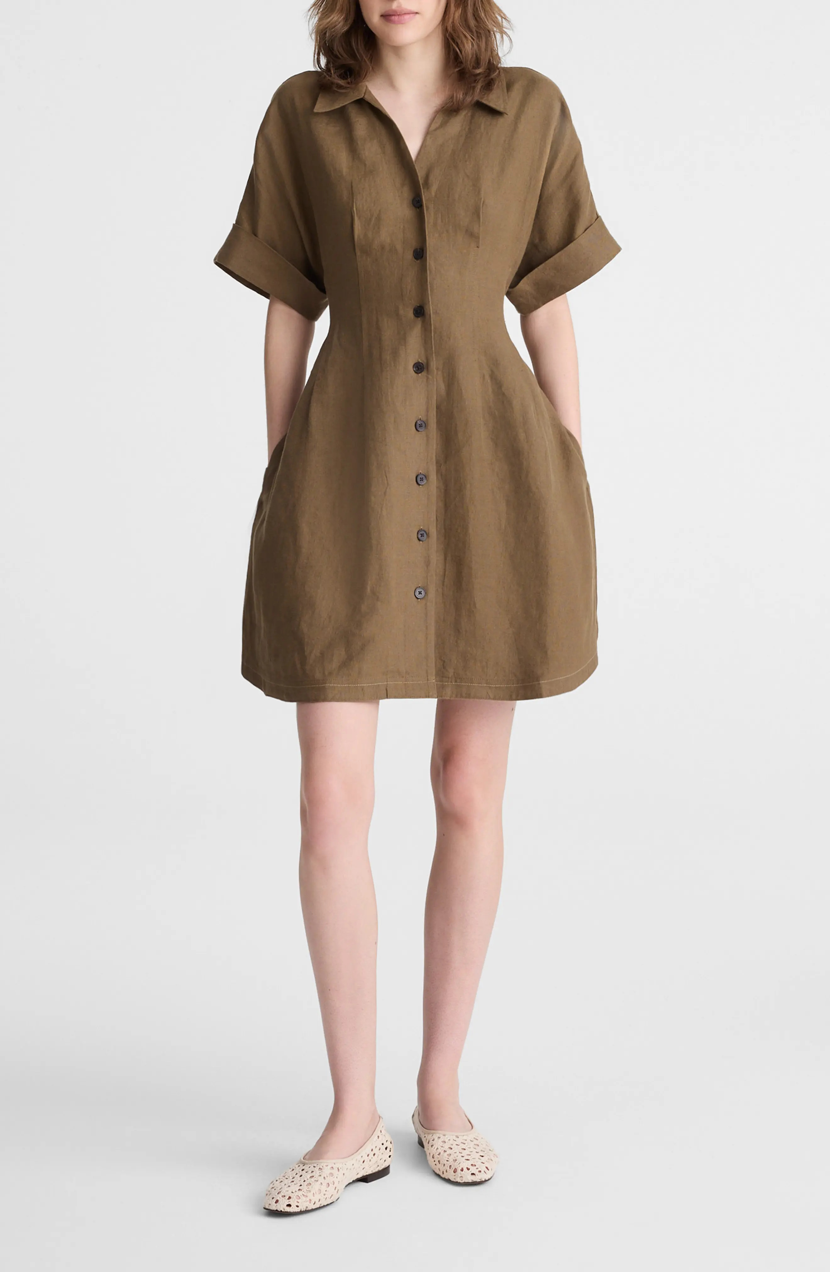 Pleated Linen Mini Shirtdress (Women) | Nordstrom | Nordstrom